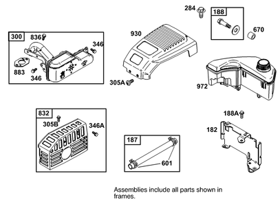 Muffler And Fuel Tank Assembly Engine Gts-200 Diagram and Parts List for 105-1293  Toro Lawn Mower