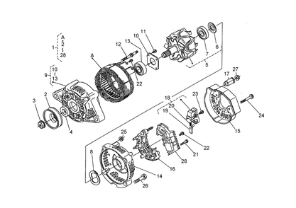 Alternator Assembly Diagram and Parts List for 74264TE (260000001-260999999)(2006) Toro Lawn Mower