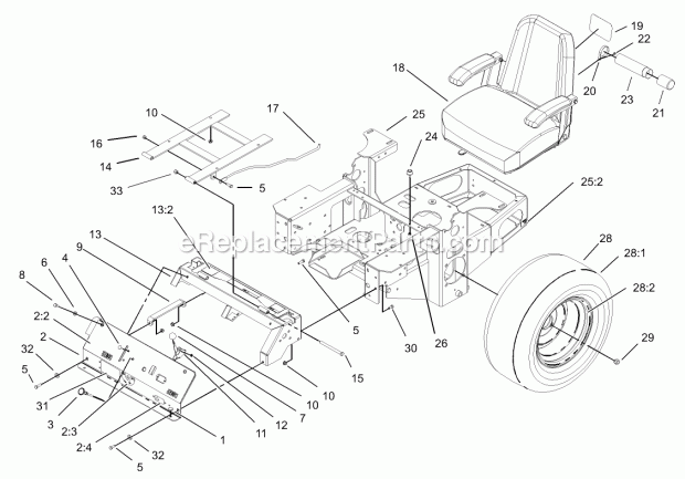 Main Frame Assembly Diagram and Parts List for 74179 230006001-230007000 Toro Lawn Mower