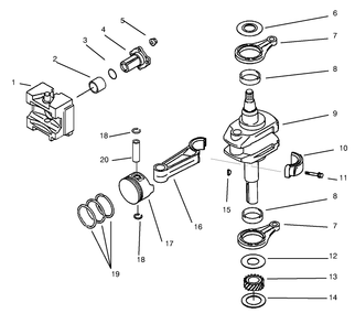 Piston/Crankshaft Diagram and Parts List for 30167 695001 - 699999 Toro Lawn Tractor Accessories