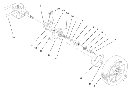 Rear Axle Assembly Diagram and Parts List for 20716 8900001 - 8999999 Toro Lawn Mower