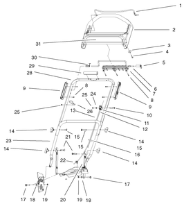 Handle & Controls Assembly Diagram and Parts List for 20023 9900001 - 9999999 Toro Lawn Mower