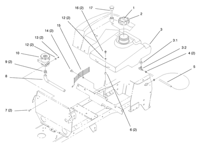 Fuel Tank And Hydro Reservoir Diagram and Parts List for 72110 8900600 - 8999999 Toro Lawn Tractor