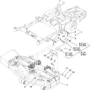 Deck Connection Assembly Diagram and Parts List for 74415 (250000001-250005000)(2005) Toro Lawn Mower