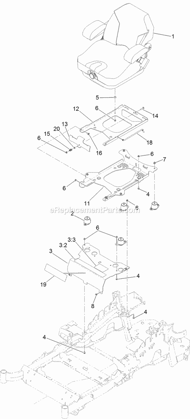 Seat Mount Assembly Diagram and Parts List for 74927 315000001-315999999 Toro Lawn Mower