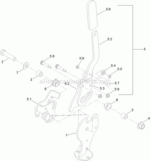 Parking Brake Handle Assembly No. 116-7551 Diagram and Parts List for 74916 313000001-313999999 Toro Lawn Mower