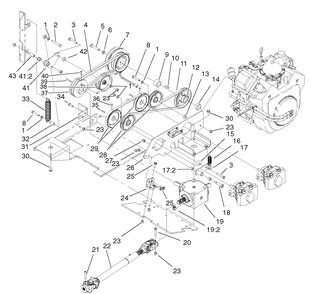 Pto And Hydro Drive Assembly Diagram and Parts List for 74187 (200000501-200999999)(2000) Toro Lawn Mower