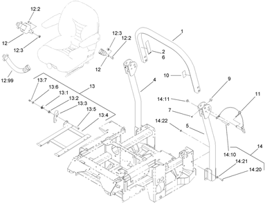 Part Location Diagram of 109-1810-03 Toro FRAME-SEAT, SINGLE LATCH