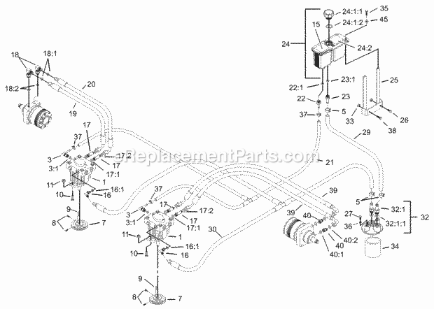 Hydraulic System Assembly Diagram and Parts List for 74166 240000001-240999999 Toro Lawn Mower