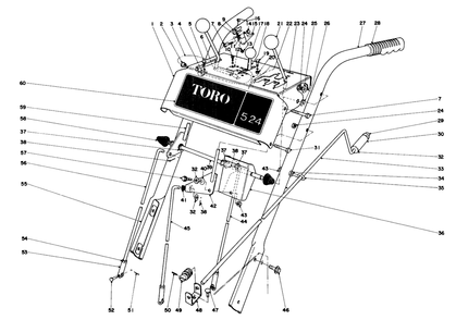 Handle Assembly Diagram and Parts List for 31624 4000001 - 4999999 Toro Snow Blower