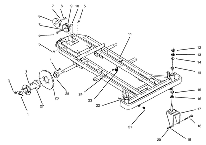 Frame, Rear Hub And Front Wheel Fork Diagram and Parts List for 74140 690001 - 699999 Toro Lawn Tractor