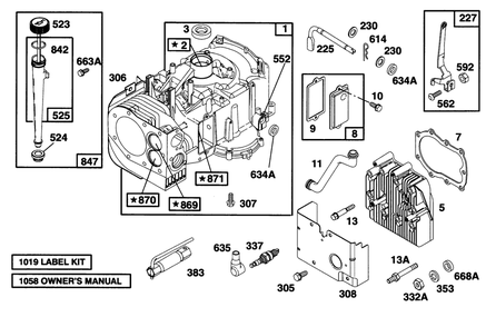 Engine Briggs & Stratton Model 28d707-0124-01 Diagram and Parts List for 70081 6900001 - 6999999 Toro Lawn Tractor