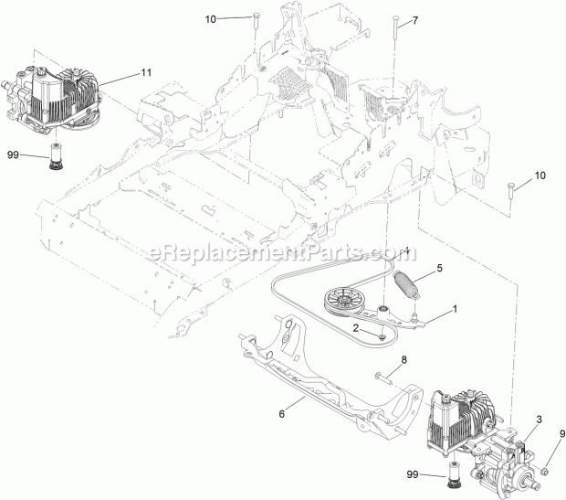 Hydraulic Pump, Idler And Belt Assembly Diagram and Parts List for 74954 312000001-312999999 Toro Lawn Mower