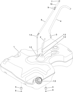 Fuel Tank And Hose Assembly Diagram and Parts List for 74141 (313000001-313999999)(2013) Toro Lawn Mower