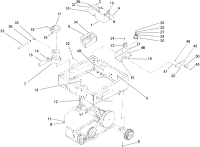 Drivetrain Mounting, Battery And Air Cleaner Assembly Diagram and Parts List for 12004TC 250000001 - 250999999 Toro Lawn Tractor