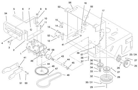 Transmission, Pulleys And Drive Belt Diagram and Parts List for 30184 990001 - 999999 Toro Lawn Mower