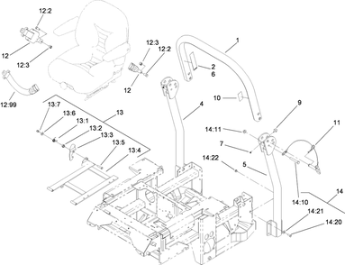 Roll-Over Protection System Assembly Diagram and Parts List for 74269 (290000001-290999999)(2009) Toro Lawn Mower