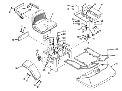 Fenders, Floor Pan & Seat Assembly Diagram and Parts List for Y1-16OEE4 2000001 - 2999999 Toro Lawn Tractor