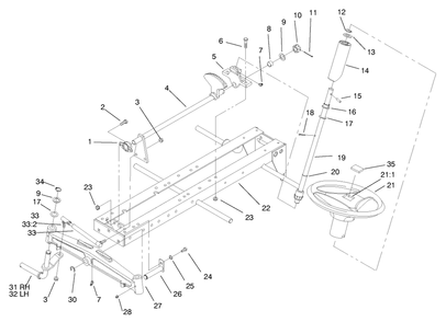 Frame Axle And Steering System Diagram and Parts List for 73428 8900001 - 8900499 Toro Lawn Tractor