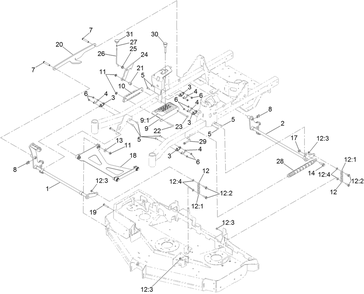 Deck Lift Assembly Diagram and Parts List for 74472 402100000-403351083 Toro Lawn Tractor