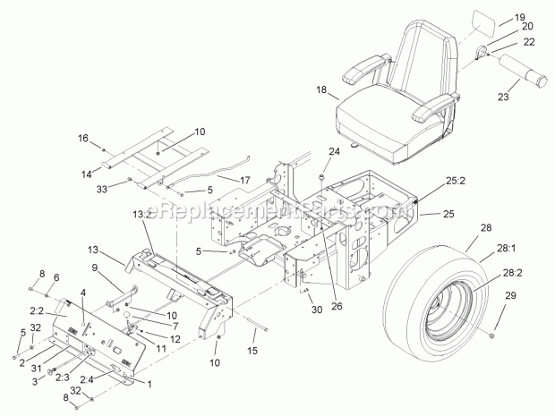 Main Frame Assembly Diagram and Parts List for 74177 230000001-230007000 Toro Lawn Mower