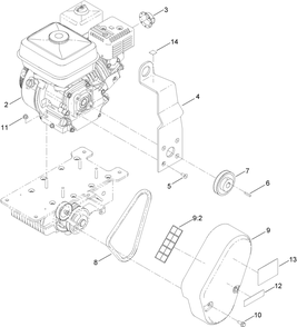 Engine, Belt And Guard Assembly Diagram and Parts List for 68049 400000000 - 401999999 Toro Cement Mixer