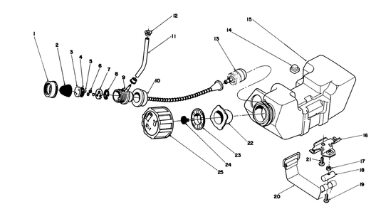 Fuel Tank Assembly Diagram and Parts List for 51645 7000001 - 7999999 Toro Trimmer