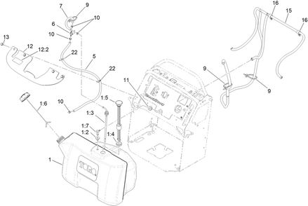 Fuel Tank Assembly Diagram and Parts List for 74589 (313000001-313001000)(2013) Toro Lawn Mower
