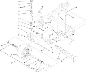 Fork, Caster Wheel And Z Stand Assembly Diagram and Parts List for 74274CP (312000001-312999999)(2012) Toro Lawn Mower