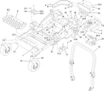 Frame And Caster Wheel Assembly Diagram and Parts List for 74141TE (312000001-312999999)(2012) Toro Lawn Mower