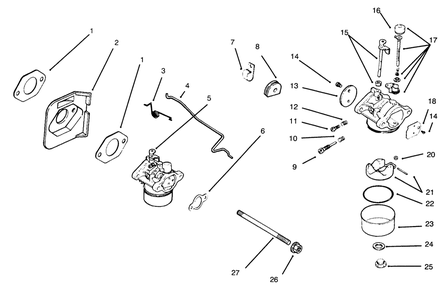 Part Location Diagram of 1205347 Toro Carburetor Assembly (Incl Ref. #9-25)