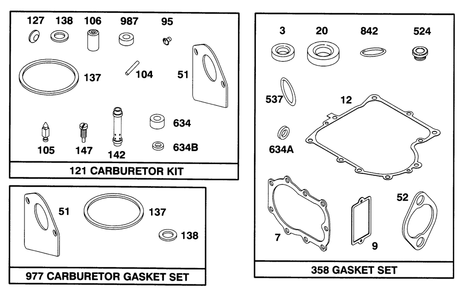 Engine Briggs & Stratton Model 282707-0119-01 Diagram and Parts List for 71201 6900001 - 6999999 Toro Lawn Tractor