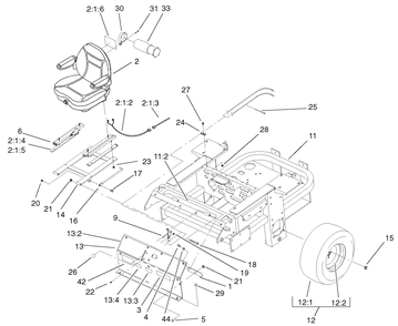 Rear Frame And Wheel Assembly Diagram and Parts List for 74214 (210000001-210999999)(2001) Toro Lawn Mower
