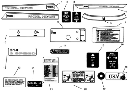 Decals Diagram and Parts List for 73400 6900001 - 6999999 Toro Lawn Tractor