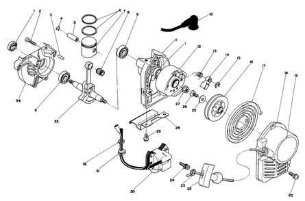 Recoil & Crankshaft Assembly Diagram and Parts List for 51650 9000001 - 9999999 Toro Trimmer