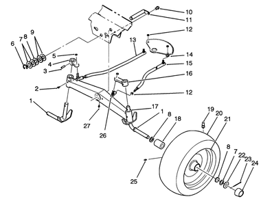 Front Axle Assembly Diagram and Parts List for 22-14O502 2000001 - 2999999 Toro Lawn Tractor