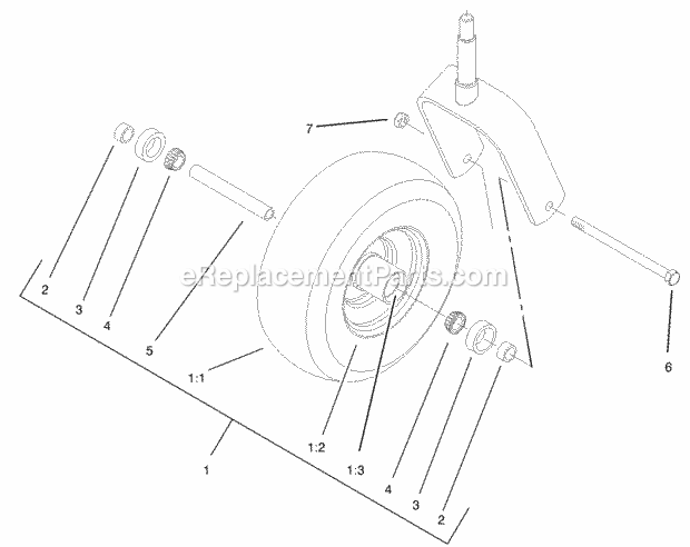 Caster Wheel Assembly No. 1-634662 Diagram and Parts List for 74177 230000001-230007000 Toro Lawn Mower