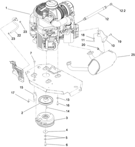 Engine, Muffler And Clutch Assembly Diagram and Parts List for 74965CP (310000001-310999999)(2010) Toro Lawn Mower