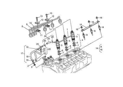 Nozzle Holder And Glow Plug Assembly Diagram and Parts List for 74264TE (260000001-260999999)(2006) Toro Lawn Mower