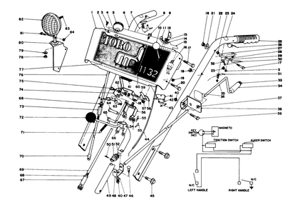 Handle Assembly Diagram and Parts List for 38155 1000001 - 1999999 Toro Snow Blower