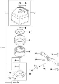 Air Intake And Filtration Assembly Diagram and Parts List for 74901 (290000001-290999999)(2009) Toro Lawn Mower