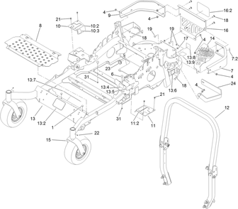 Frame And Caster Wheel Assembly Diagram and Parts List for 74145 (313000001-313999999)(2013) Toro Lawn Mower
