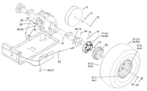 Rear Tire And Transaxle Assembly Diagram and Parts List for 12004 220000001 - 220999999 Toro Lawn Tractor