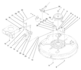 Pulley & Belt Assembly (32" Cutting Unit) Diagram and Parts List for 71189 8900001 - 8999999 Toro Lawn Tractor