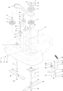 Spindle And Blade Assembly Diagram and Parts List for 22205TE (316000001-316999999)(2016) Toro Lawn Mower