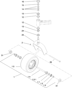 Fork And Caster Wheel Assembly Diagram and Parts List for 74274 (312000001-312999999)(2012) Toro Lawn Mower