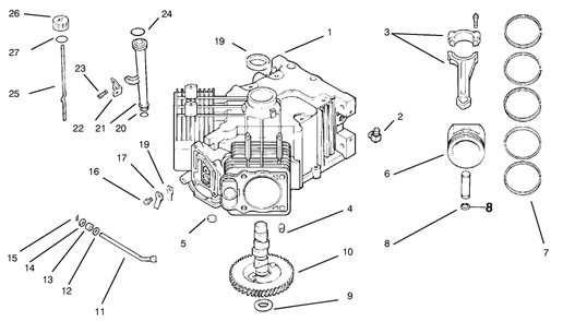 Crankcase Diagram and Parts List for 30183 890001 - 899999 Toro Lawn Tractor Accessories