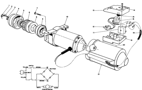 Starter Motor & Switch Housing Assembly Diagram and Parts List for 38186 0000001 - 0999999 Toro Snow Blower