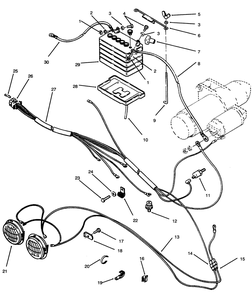 Battery & Headlights Assembly Diagram and Parts List for 73501 59002869 - 59002946 Toro Lawn Tractor