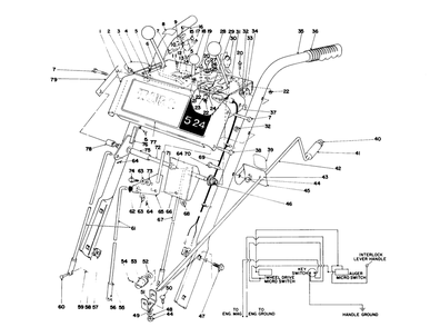 Handle Assembly Diagram and Parts List for 38045 1000001 - 1999999 Toro Snow Blower